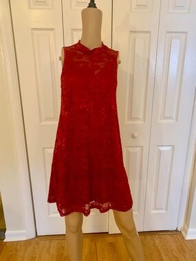 Liberty Love Red Lace High-Neck Mini Dress